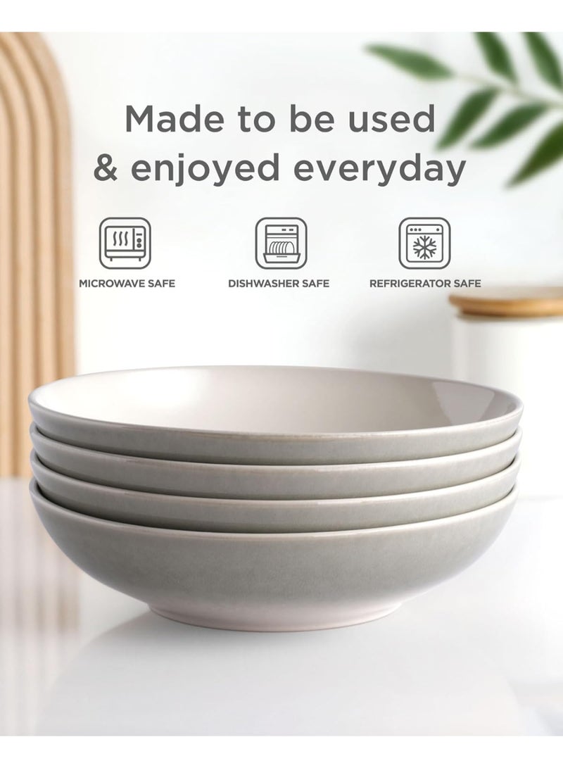 Famiware Glacier 4 Piece Stoneware Pasta Bowls Set in 8.7 inches, 34oz Serving Bowl for Pasta, Salad, Noodles, Scratch Resistant, Microwave & Dishwasher Safe, Sage Green - Image 3