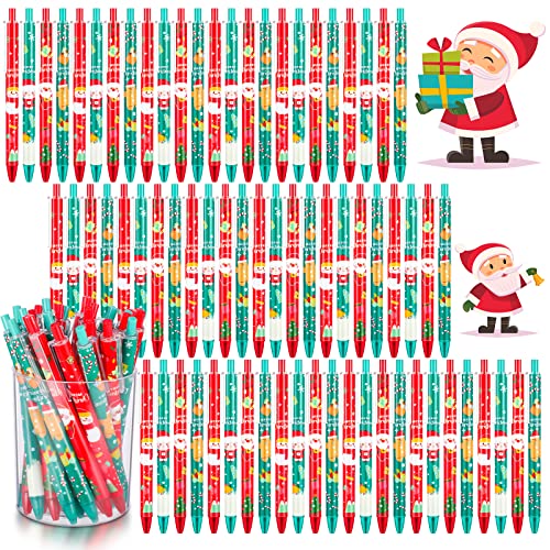 Leinuosen 72 Pcs Christmas Pens Bulk Cute Red Green Merry Christmas Retractable Ballpoint Gel Ink Pens Novelty Reindeer Santa Tree for Xmas Coworkers Holiday Parties Office Writing Supplies - Image 1