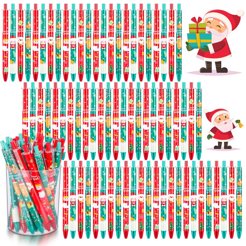 Leinuosen 72 Pcs Christmas Pens Bulk Cute Red Green Merry Christmas Retractable Ballpoint Gel Ink Pens Novelty Reindeer Santa Tree for Xmas Coworkers Holiday Parties Office Writing Supplies - Image 2