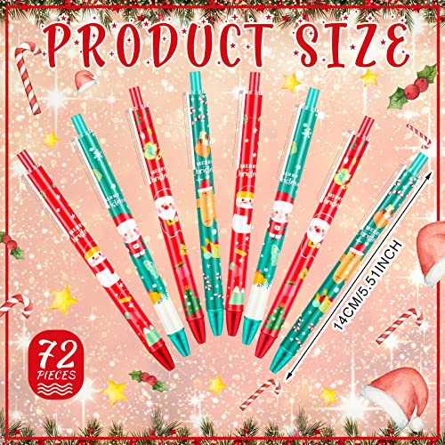 Leinuosen 72 Pcs Christmas Pens Bulk Cute Red Green Merry Christmas Retractable Ballpoint Gel Ink Pens Novelty Reindeer Santa Tree for Xmas Coworkers Holiday Parties Office Writing Supplies - Image 3