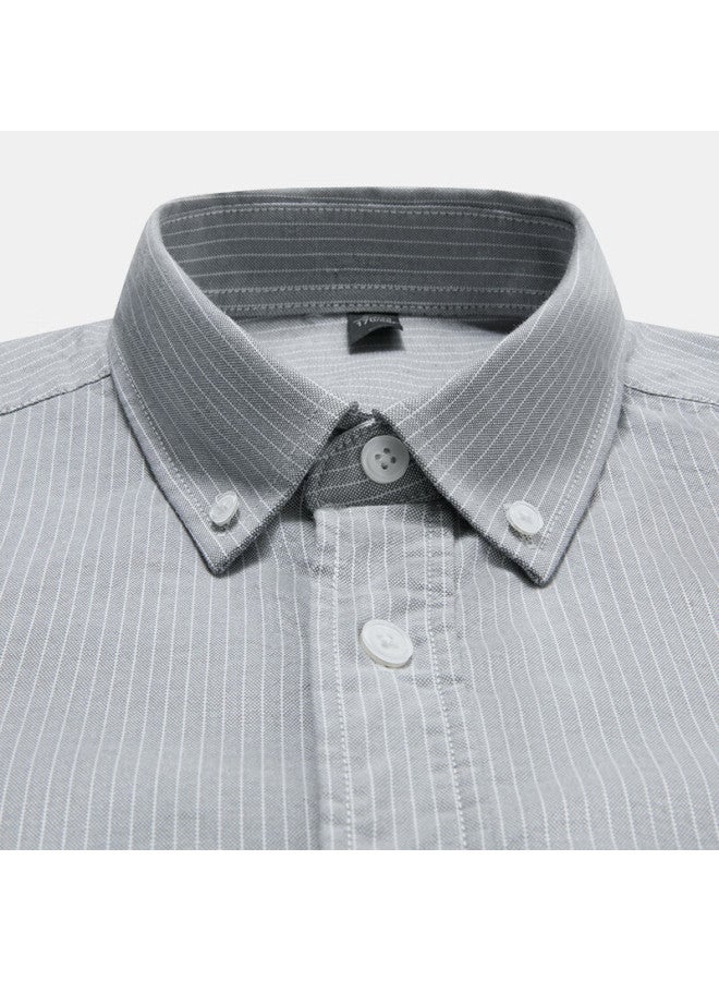 Limeng Long-sleeve Shirt For Middle-aged Men, All-cotton Casual Oxford Cloth Striped Shirt, Gray Fine Stripes, Size 44 - Image 2