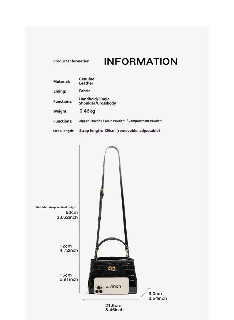 Ladies' white crocodile patterned cowhide Kelly shoulder bag with rotating lock - Image 5