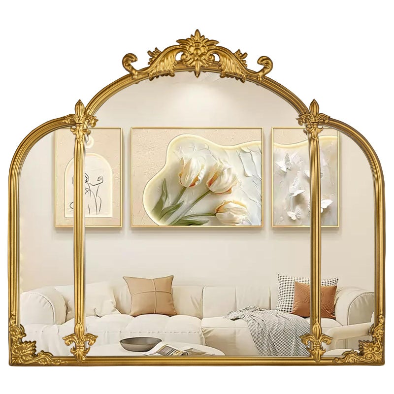 Fitous 24"x22" Gold Arch Wall Mirror, Vintage Ornate Baroque Mirror with Metal Frame, Decorative Vanity Mirror for Dresser, Bedroom, Bathroom, Fireplace, Entryway, Hallway - Image 1
