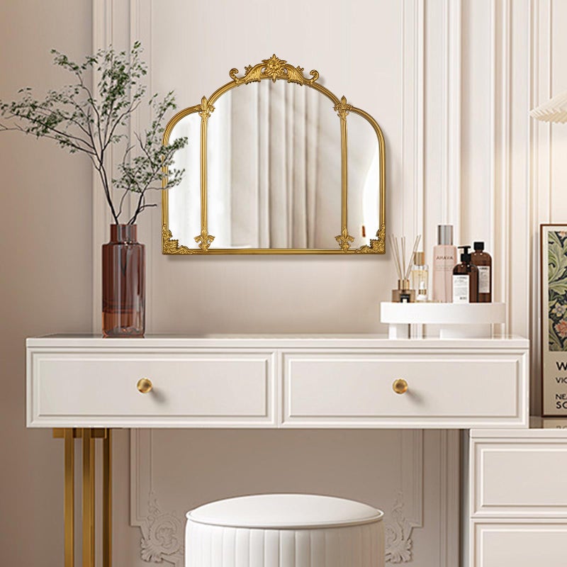 Fitous 24"x22" Gold Arch Wall Mirror, Vintage Ornate Baroque Mirror with Metal Frame, Decorative Vanity Mirror for Dresser, Bedroom, Bathroom, Fireplace, Entryway, Hallway - Image 3