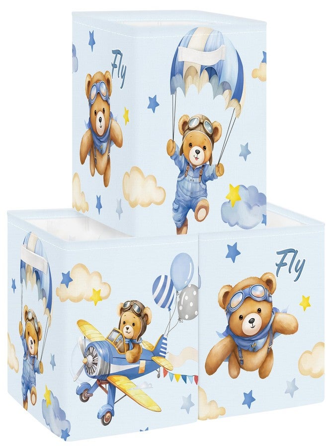 Clastyle 3 pcs Dreamy Animal Cube Storage Unit Boxes Foldable Kallax Box for Shelves Parents Storage Baskets for Book Clothes Toy Organizer, Bear, 11.8x11.8x11.8 in - Image 1
