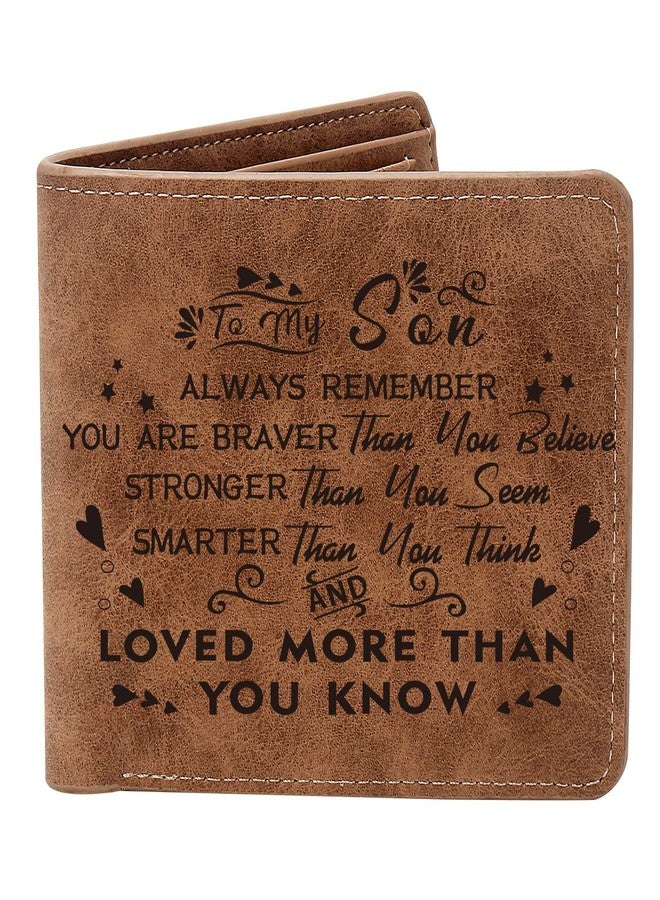 THTCSQ To My Son Leather Wallet Always Remember You’re Braver Than You Believe Leather Wallet Birthday Christmas Gifts for Son (always remember son) - Image 1