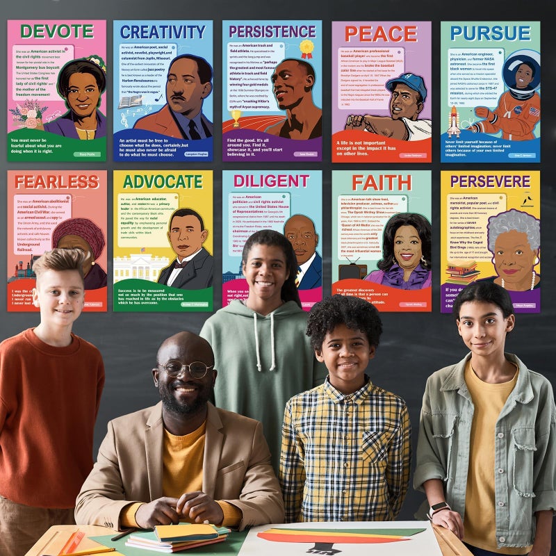 Wiooffen 14Pcs Black History Month Posters Classroom Decoration African American Inspirational Art Posters for Middle School High School Classroom Library Office History Classroom Decor Homeschool - Image 5