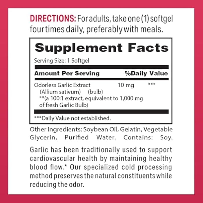 Vitamin World Odorless Garlic Softgels 1,000mg.Garlic Extract 100 rapid release softgels - Image 2