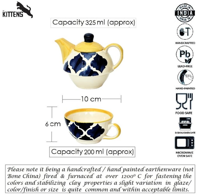 KITTENS Stackable Ceramic Tea Pot & Cup Set – Hand Painted – Blue & Yellow – Microwave & Dishwasher Safe – Food Grade – Gift Set for Tea Lovers - Image 3