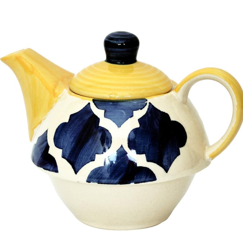 KITTENS Stackable Ceramic Tea Pot & Cup Set – Hand Painted – Blue & Yellow – Microwave & Dishwasher Safe – Food Grade – Gift Set for Tea Lovers - Image 4
