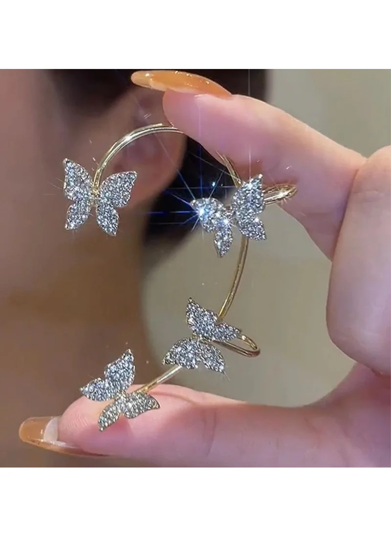 باهلس Gold Color Single Zircon Stone Butterfly Earcuff Cartilage Earring