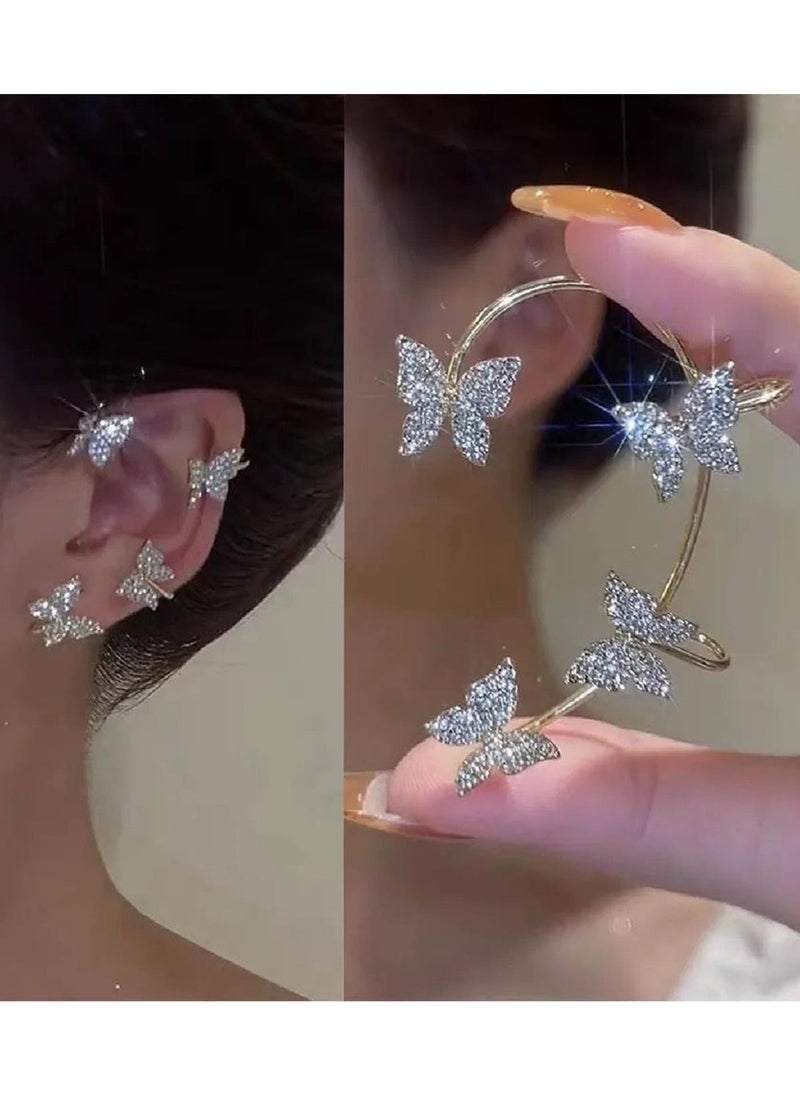 Bahels - Gold Color Single Zircon Stone Butterfly Earcuff Cartilage Earring - Image 1