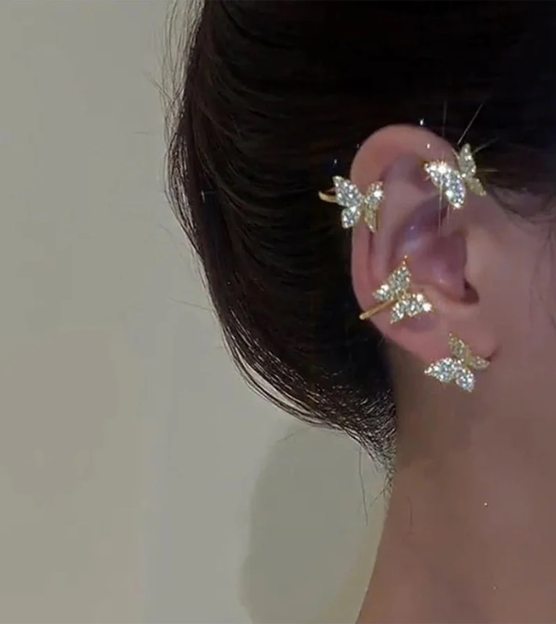 Bahels Gold Color Single Zircon Stone Butterfly Earcuff Cartilage Earring