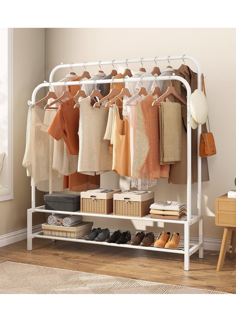 DubaiGallery Double Rod Garment Rack, Rack for Hanging Clothes with 2 Tier bottom Organizer, Shirt,Towel Rack and Lower Storage Shelf for Boxes,Shoes, Boots. 4 Hooks - Image 2