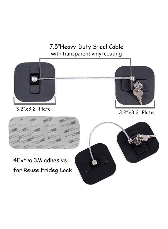 2-Piece Fridge Freezer Door Lock With 4 Keys Black  - Image 3