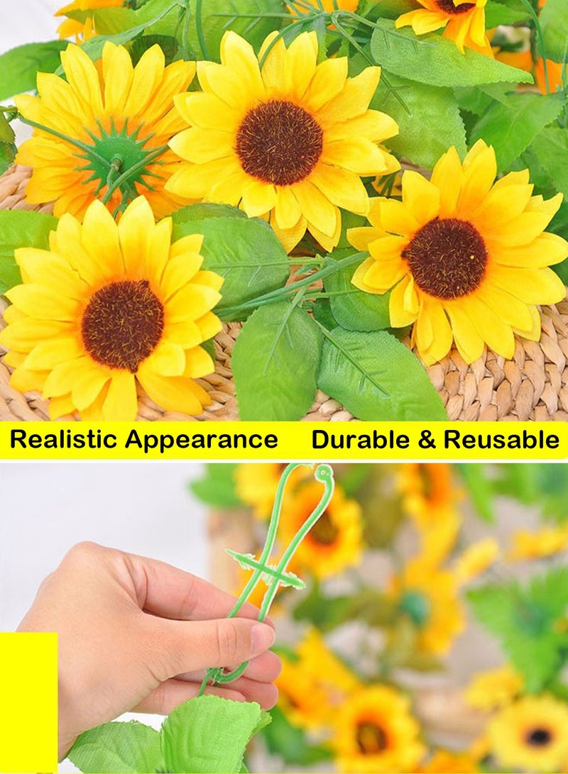 Splendors 2pc Artificial Hanging Sunflower Vine with Realistic Faux Green Leaves Fake Plant Decoration for Home and Office Indoor Outdoor Garden Shelf Living Room - Image 3