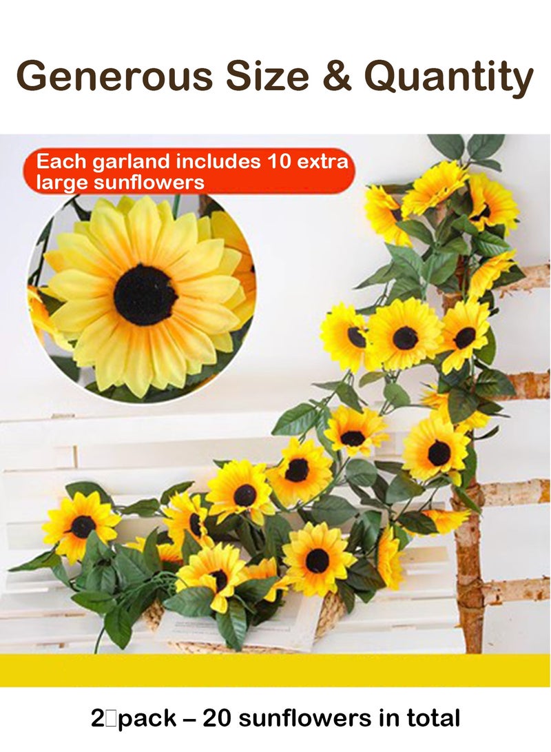 Splendors 2pc Artificial Hanging Sunflower Vine with Realistic Faux Green Leaves Fake Plant Decoration for Home and Office Indoor Outdoor Garden Shelf Living Room - Image 2