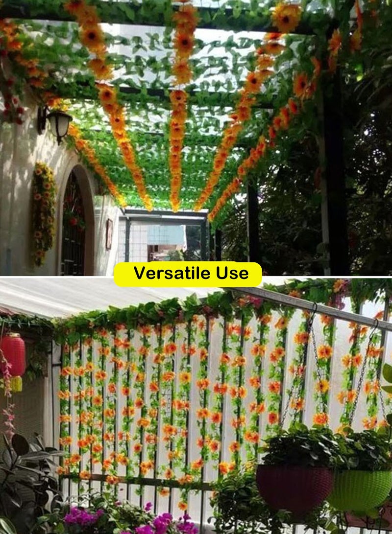 Splendors 2pc Artificial Hanging Sunflower Vine with Realistic Faux Green Leaves Fake Plant Decoration for Home and Office Indoor Outdoor Garden Shelf Living Room - Image 5