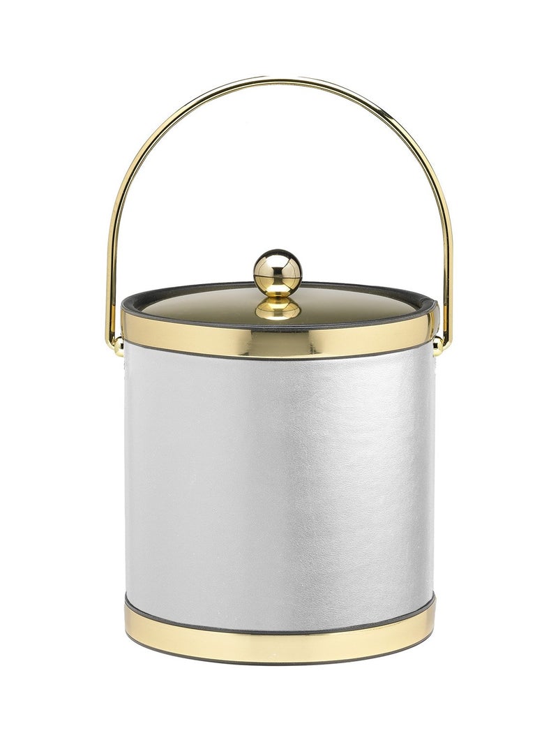 Kraftware Leatherette Ice Bucket, 3 Qt, White with Brass