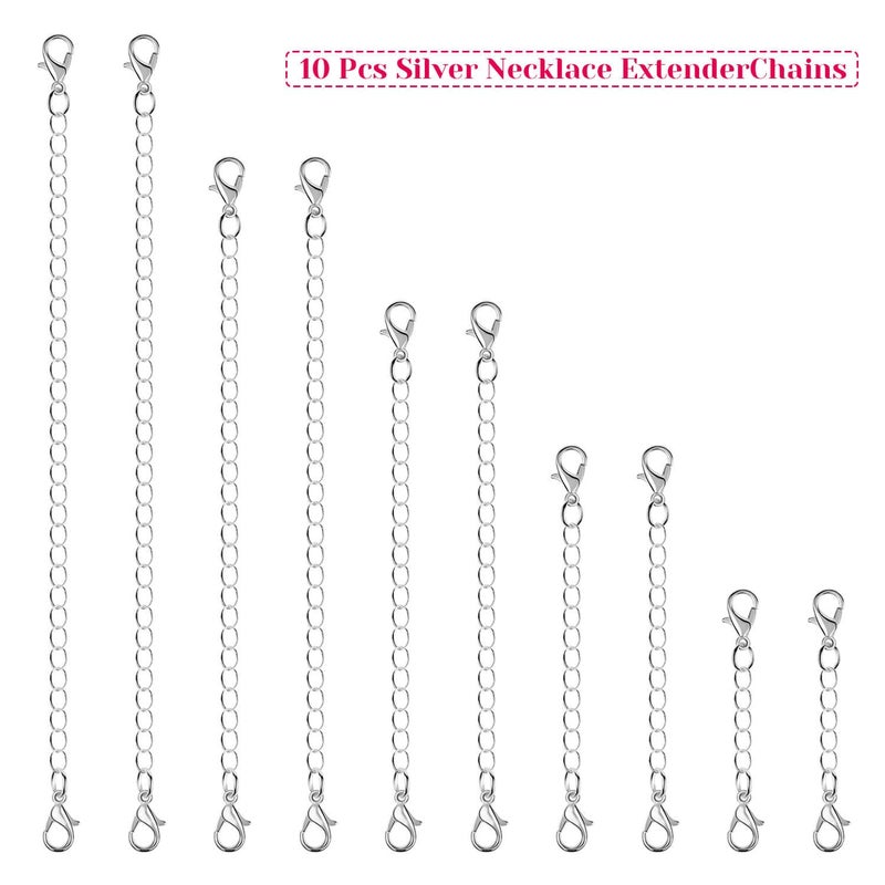 Anezus 10Pcs Necklace and Bracelet Extenders Silver, Chain Extenders for Jewelry Making (Assorted Sizes) - Image 2