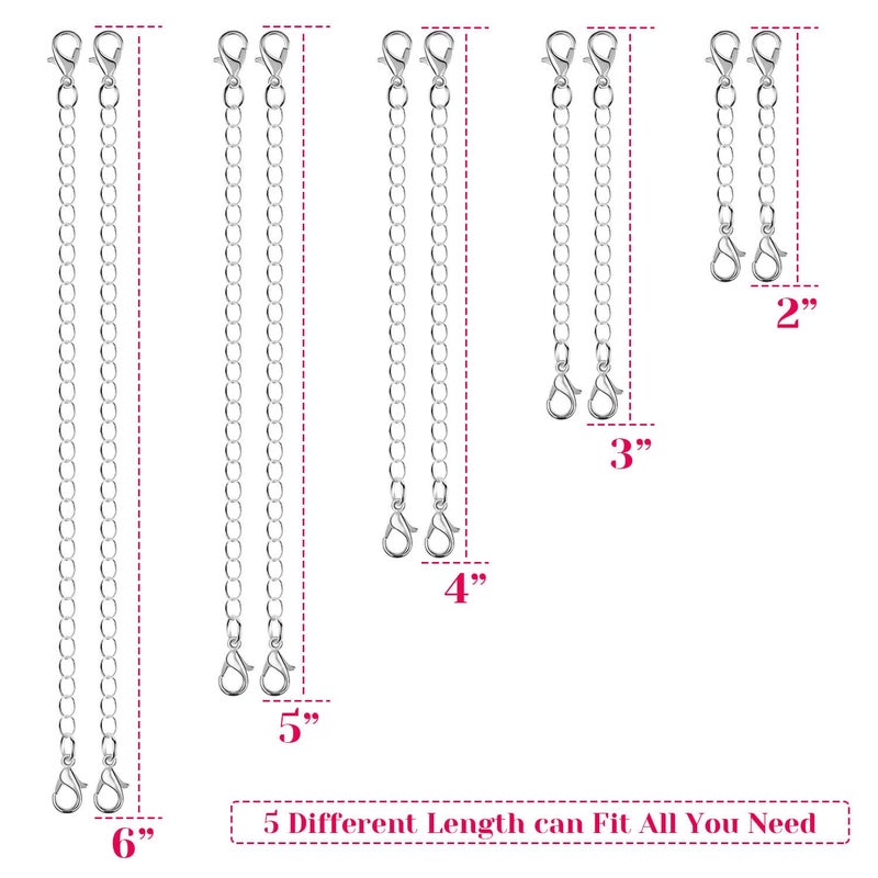 Anezus 10Pcs Necklace and Bracelet Extenders Silver, Chain Extenders for Jewelry Making (Assorted Sizes) - Image 3