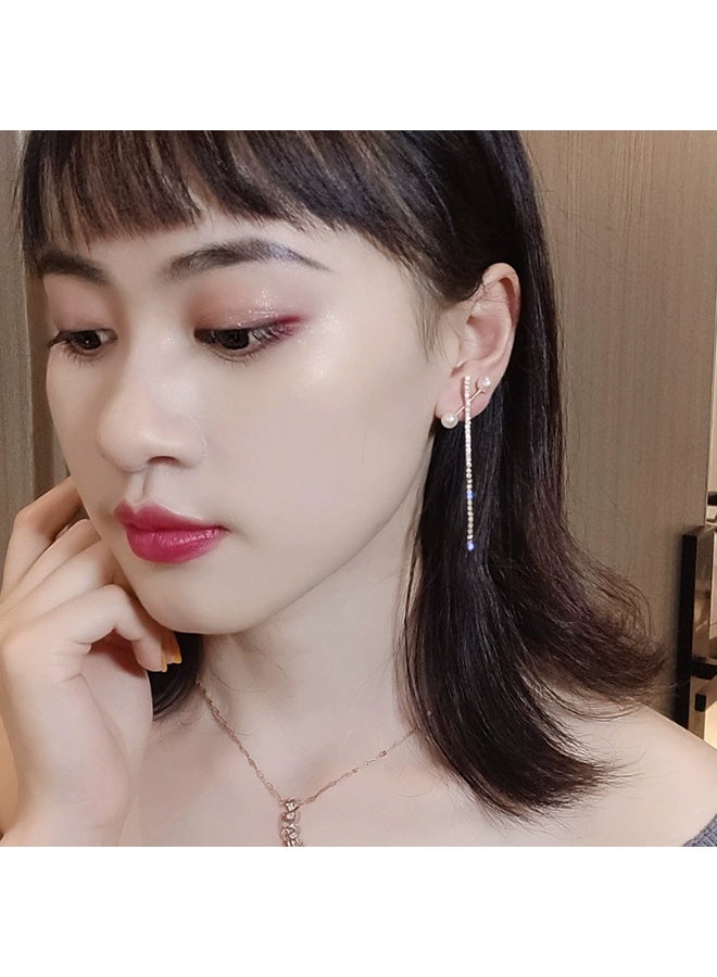 Goolsky أقراط كورية من فضة S925 بتصميم صليب مع خرز لامع - أقراط كريستالية طويلة فاخرة، مضادة للحساسية ومقاومة للتأكسد، للأحداث الدينية والنزهات العادية، موضة كورية، خرز لامع - Image 4