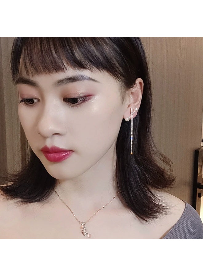 Goolsky أقراط كورية من فضة S925 بتصميم صليب مع خرز لامع - أقراط كريستالية طويلة فاخرة، مضادة للحساسية ومقاومة للتأكسد، للأحداث الدينية والنزهات العادية، موضة كورية، خرز لامع - Image 3