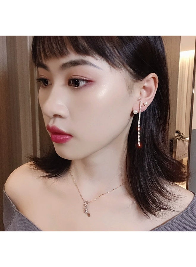 Goolsky أقراط كورية من فضة S925 بتصميم صليب مع خرز لامع - أقراط كريستالية طويلة فاخرة، مضادة للحساسية ومقاومة للتأكسد، للأحداث الدينية والنزهات العادية، موضة كورية، خرز لامع - Image 2