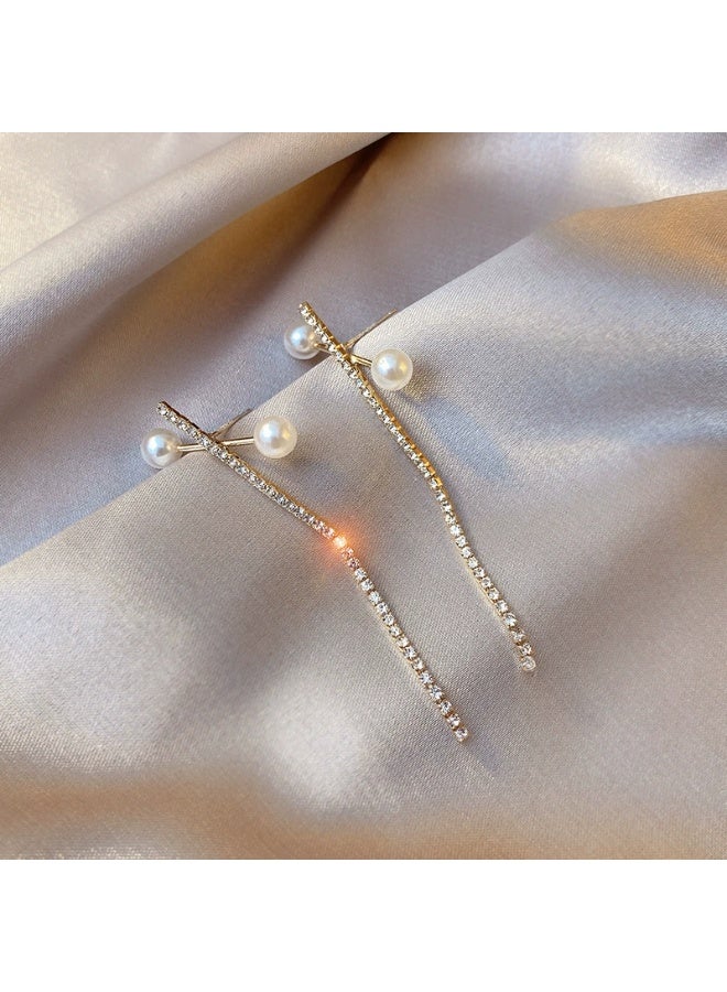 Goolsky أقراط كورية من فضة S925 بتصميم صليب مع خرز لامع - أقراط كريستالية طويلة فاخرة، مضادة للحساسية ومقاومة للتأكسد، للأحداث الدينية والنزهات العادية، موضة كورية، خرز لامع - Image 5