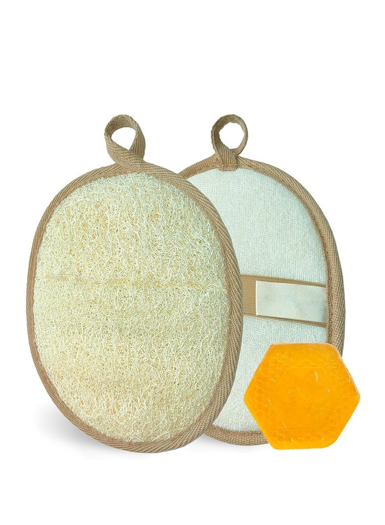 صن سباير مجموعة من 2 مجموعة استحمام من الإسفنج الطبيعي للأطفال، بما في ذلك صابون زيت العسل الطبيعي العطري، علاج سبا مقشر للاستحمام، فرشاة تنظيف الظهر من الإسفنج الطبيعي - Image 1