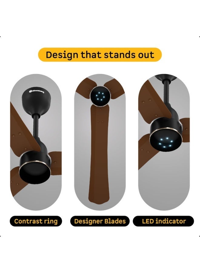 atomberg Renesa Halo Smart1200mm BLDC Ceiling Fan with Remote | BEE 5 star | High Air Delivery | Low noise | LED Speed Indicator | Sleek Design | | 3 Year Warranty| Matte Brown & Black - Image 2