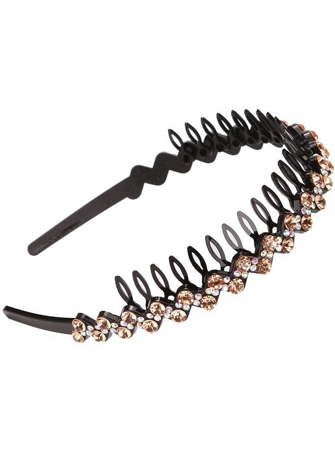 LONEEDY - Wave Rhinestone and Crystal Teeth Comb Headbands For Women, Non-slip Hard Headbands (Silver+Gold+Dark blue) - Image 1