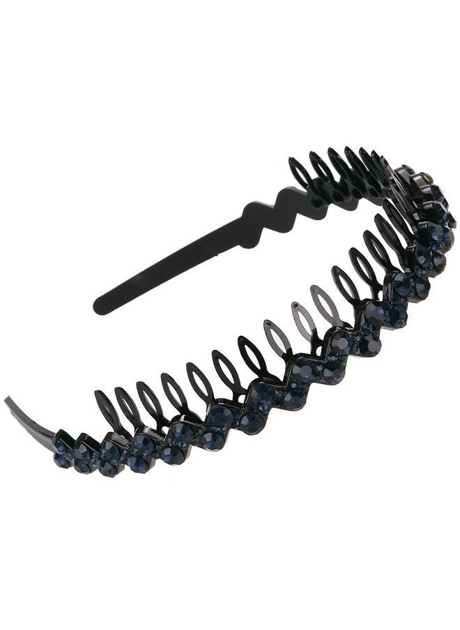 LONEEDY - Wave Rhinestone and Crystal Teeth Comb Headbands For Women, Non-slip Hard Headbands (Silver+Gold+Dark blue) - Image 1