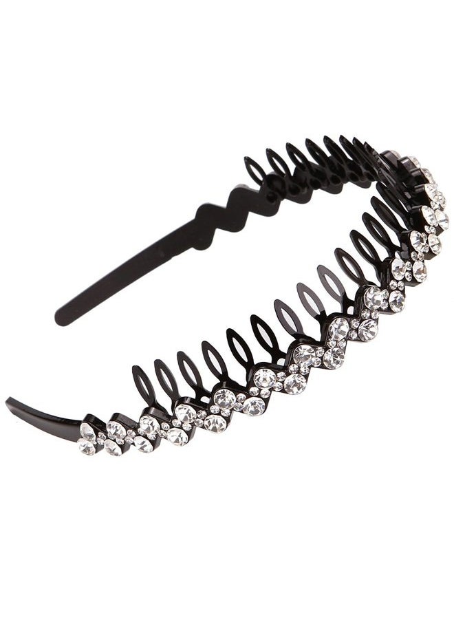 LONEEDY - Wave Rhinestone and Crystal Teeth Comb Headbands For Women, Non-slip Hard Headbands (Silver+Gold+Dark blue) - Image 1