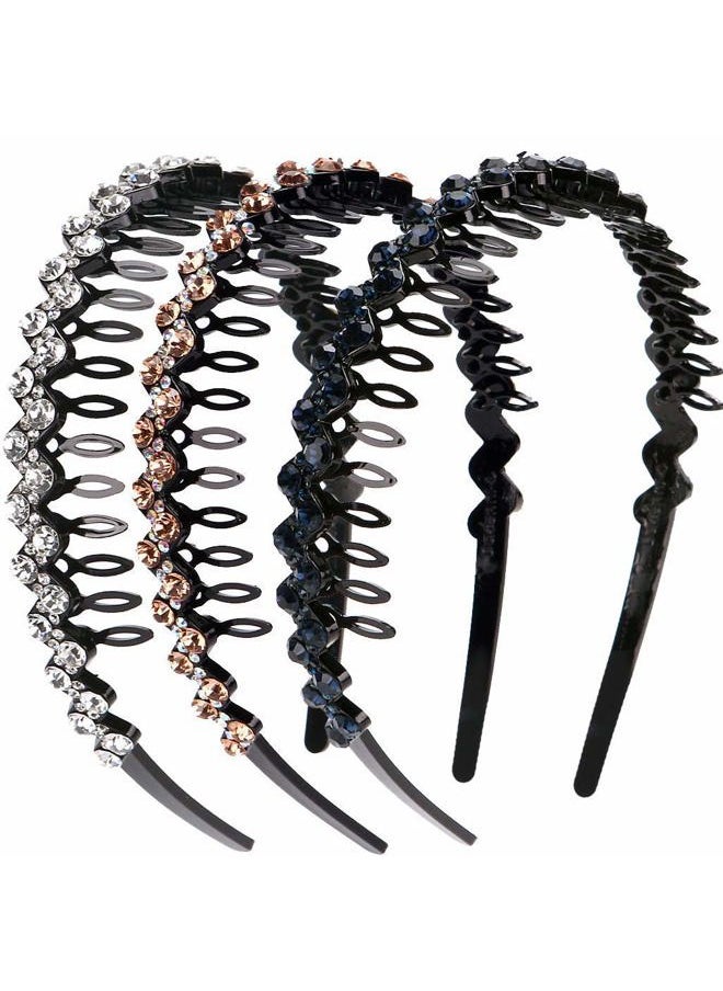 LONEEDY - Wave Rhinestone and Crystal Teeth Comb Headbands For Women, Non-slip Hard Headbands (Silver+Gold+Dark blue) - Image 1