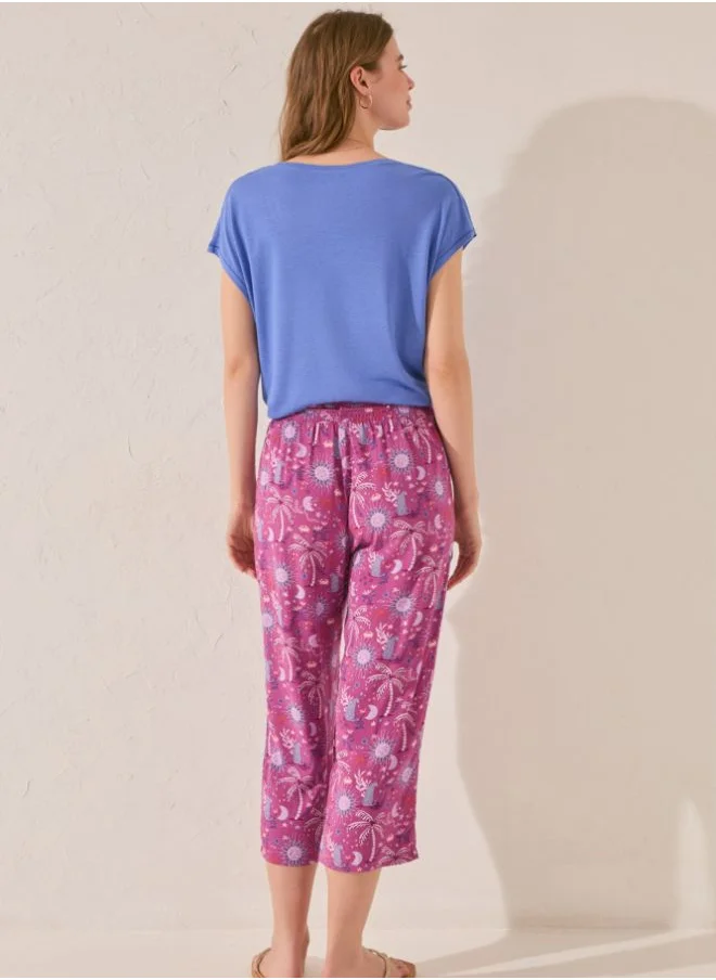 women'secret Purple/lilac print viscose Capri trouser