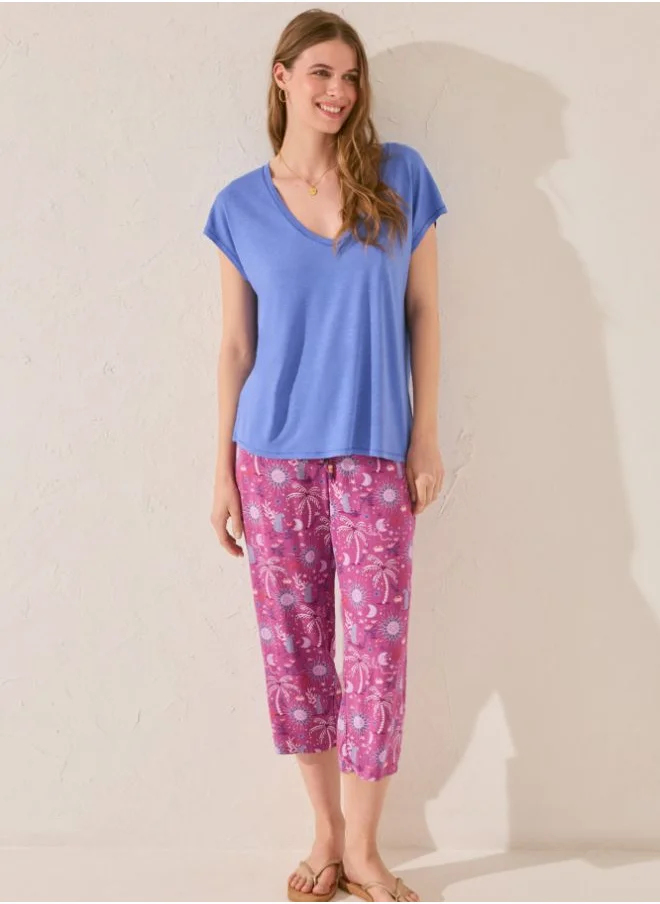 women'secret Purple/lilac print viscose Capri trouser