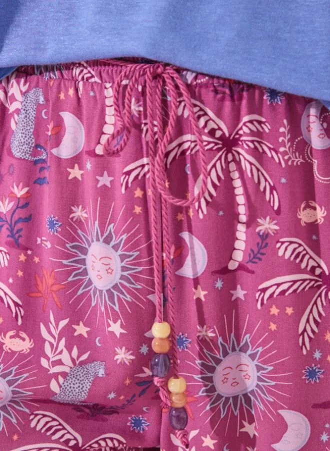 women'secret Purple/lilac print viscose Capri trouser