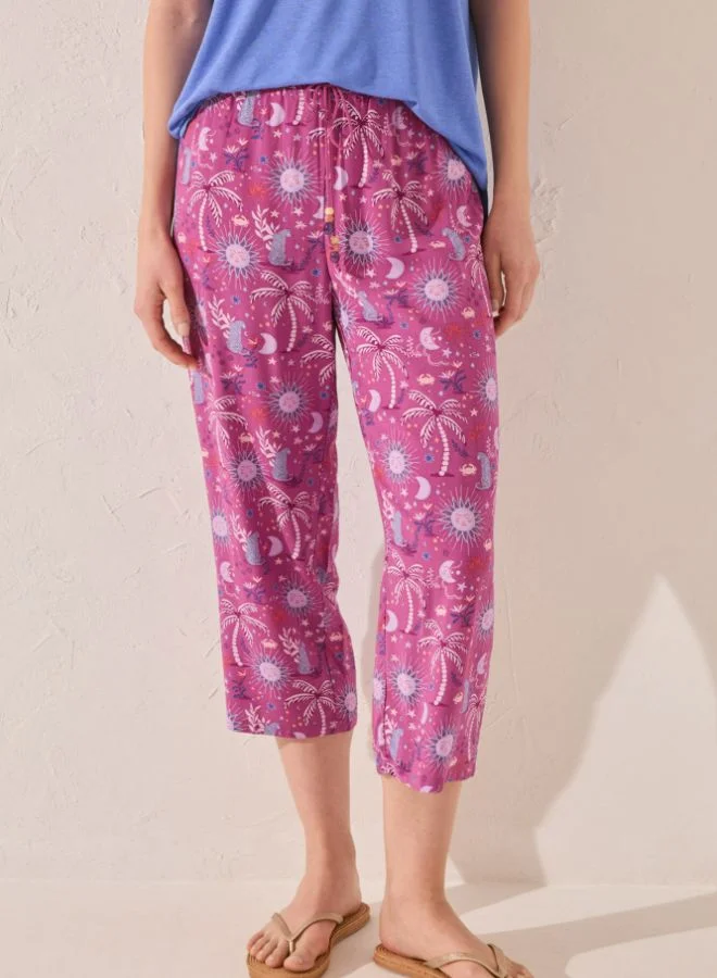 women'secret Purple/lilac print viscose Capri trouser