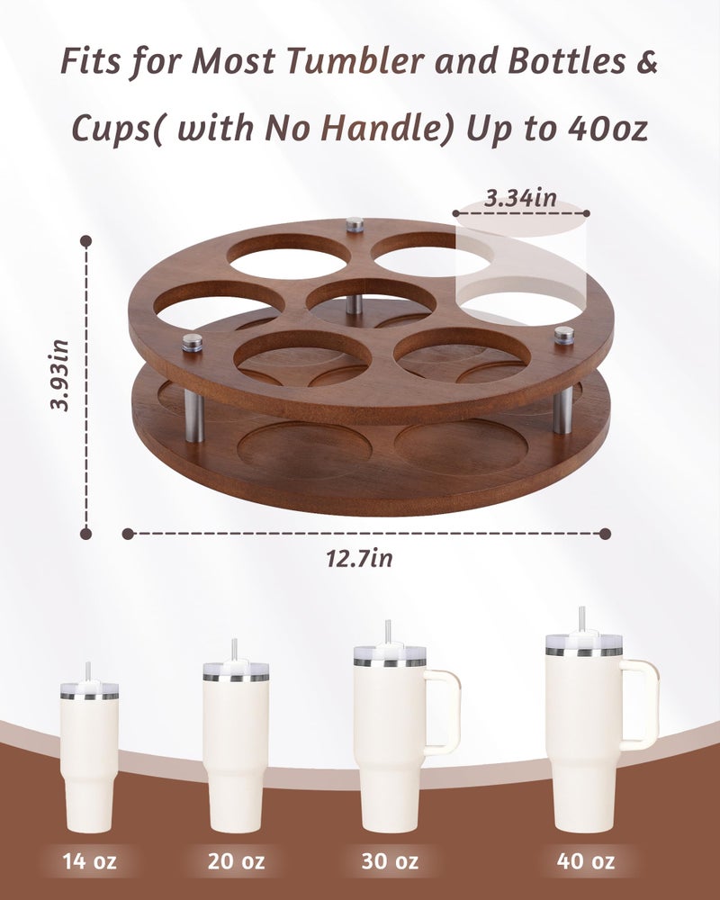 FAITIO Rotating Wood Tumbler Organizer, 30 oz 40 oz Spinning Turnable Tumblers Holder, 360Â° Rotatable 7 Large Cups Bottle Tumbler Storage Display Stand, Rotate Syrup Organizer for Cabinet Countertop - Image 2