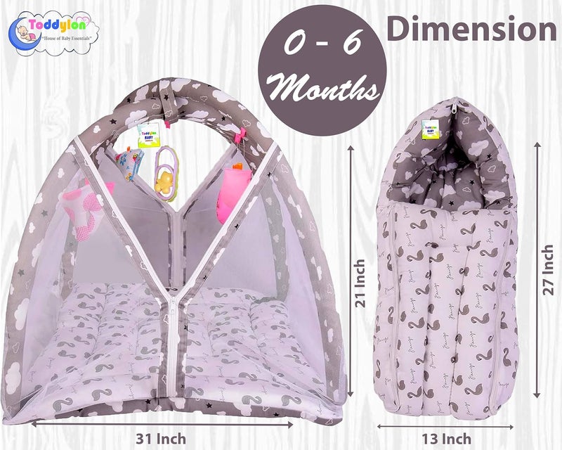 Toddylon Flat Bed Baby Bed New Born Baby Bedding Set Mattress | Bag | Mosquito Net | Cotton | Baby Bed | Infants | Essentials (0-6 Months) (2PCS Set) - Image 5