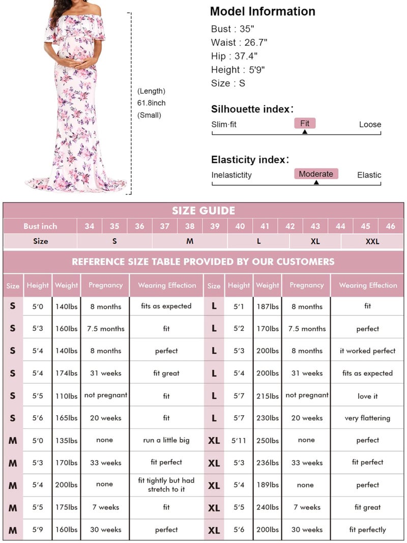 Glampunch Womens Off Shoulder Maternity Dress Ruffles Elegant Slim Gowns Fit Maxi Photography Dress - Image 5