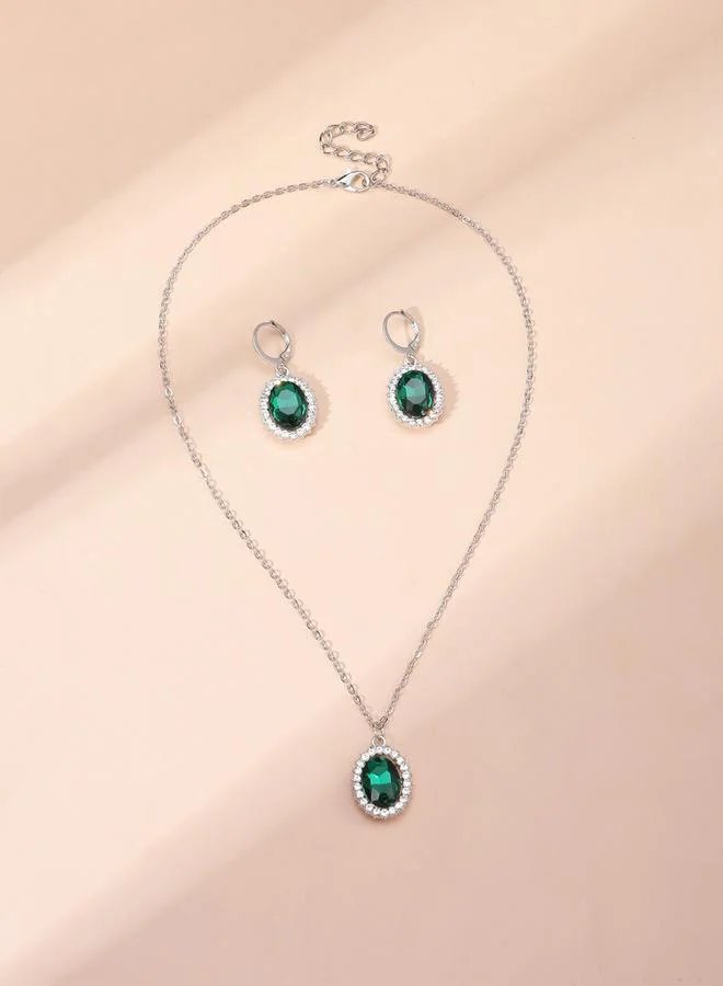 تايك تو طقم مجوهرات عقد وأقراط مزينة بأحجار الراين