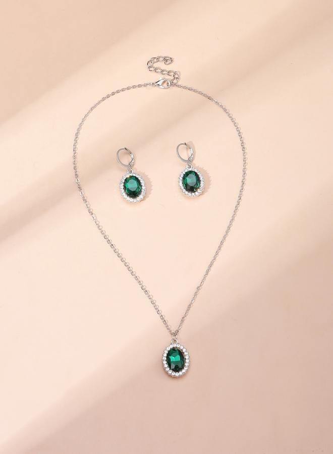 تايك تو طقم مجوهرات عقد وأقراط مزينة بأحجار الراين - Image 1