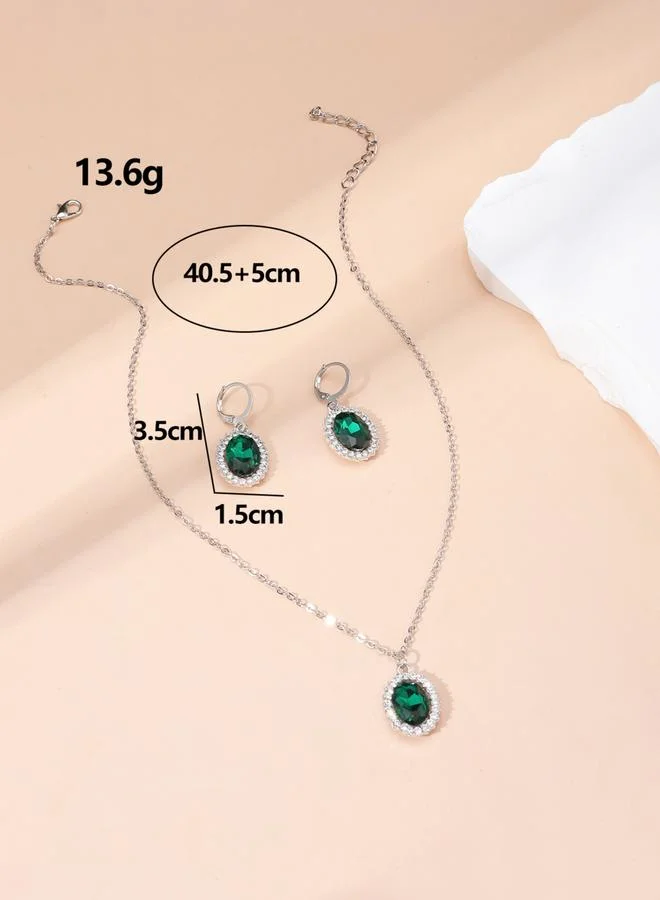 تايك تو طقم مجوهرات عقد وأقراط مزينة بأحجار الراين