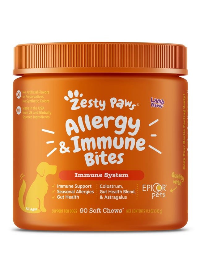 Zesty Paws Dog Allergy Relief- Dog Itching Skin Relief- Dog Probiotics for Itchy Skin and Itchy Ears- Dog Allergy Paw Relief- Dog Allergy Chews- Dog Itch Relief - Dog Skin Allergy Relief - Lamb - 90ct - Image 1