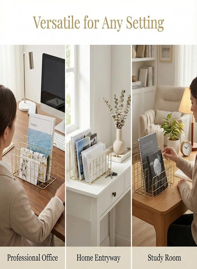 Simmer Stone Letter SorterOrganizer for Desk, Premium Plated Metal Mail Holder, 3-Slot Ultra-Stable Non-Wobbling Desktop Organizer for Envelopes, Documents, Palettes, 9.5 x 4.7 x 6 Inche, Gold - Image 5
