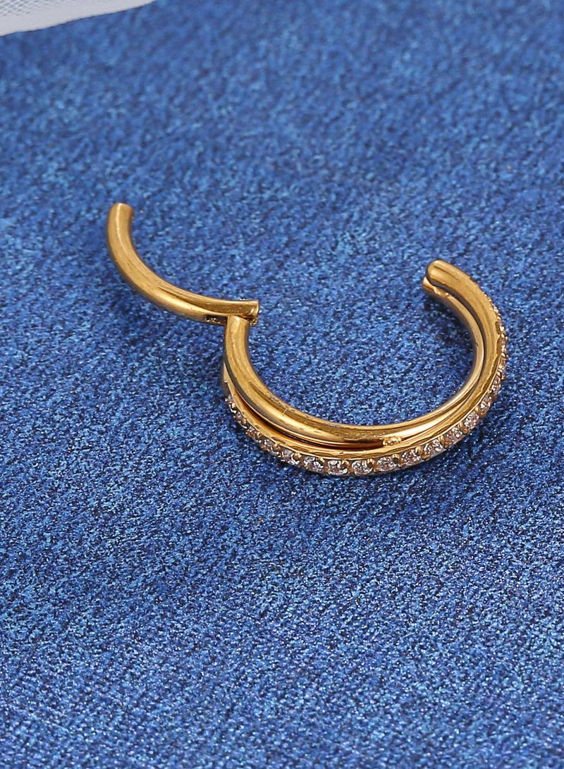 إينوشا خاتم أنف التيتانيوم الذهبي للنساء | مرصع بماس ابروسكي | دائري مضاد للحساسية | هدايا فاخرة - Image 2