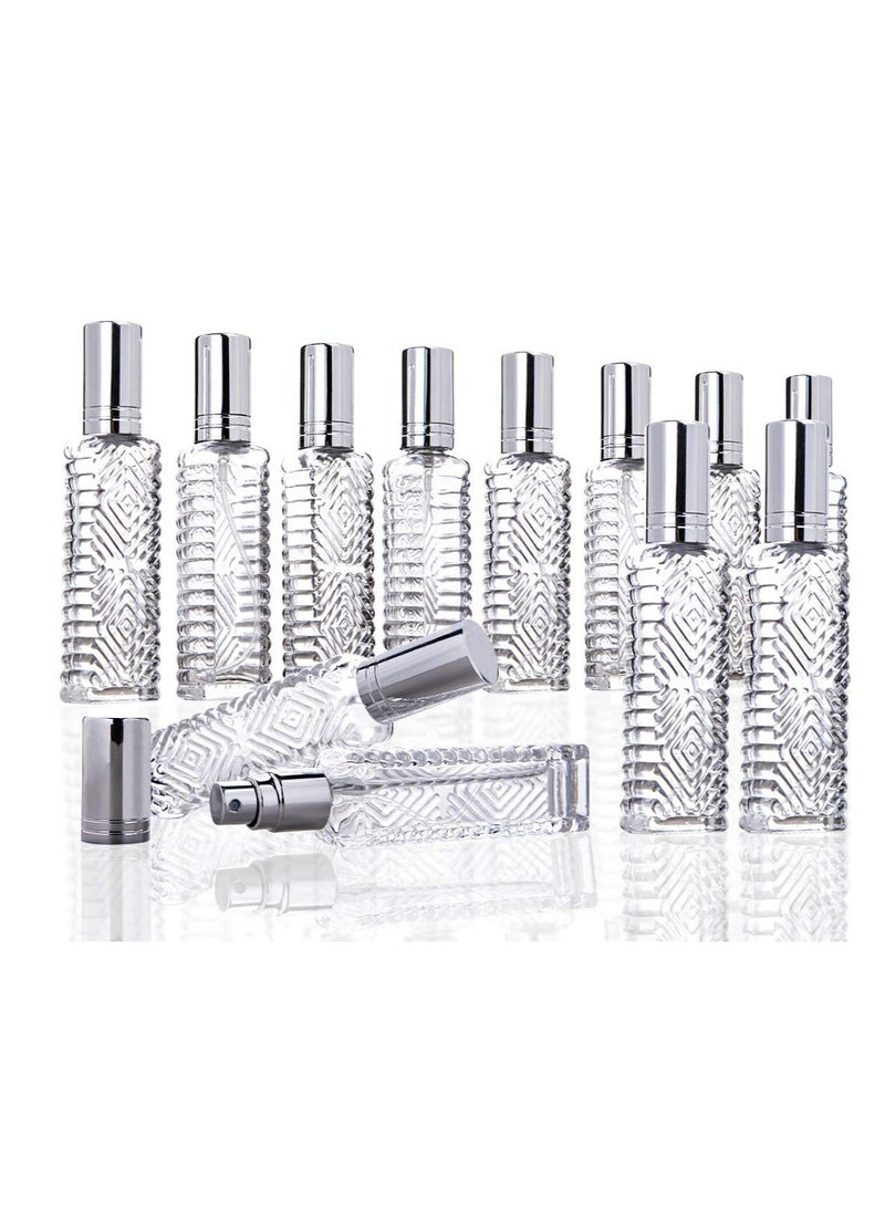 12Pcs Empty Perfume Atomizer,Engraved Taj Mahal Style Clear Glass Atomizer Spray Bottles Refillable for Essential Oil,Packed with Funnels Pipettes Dispensers