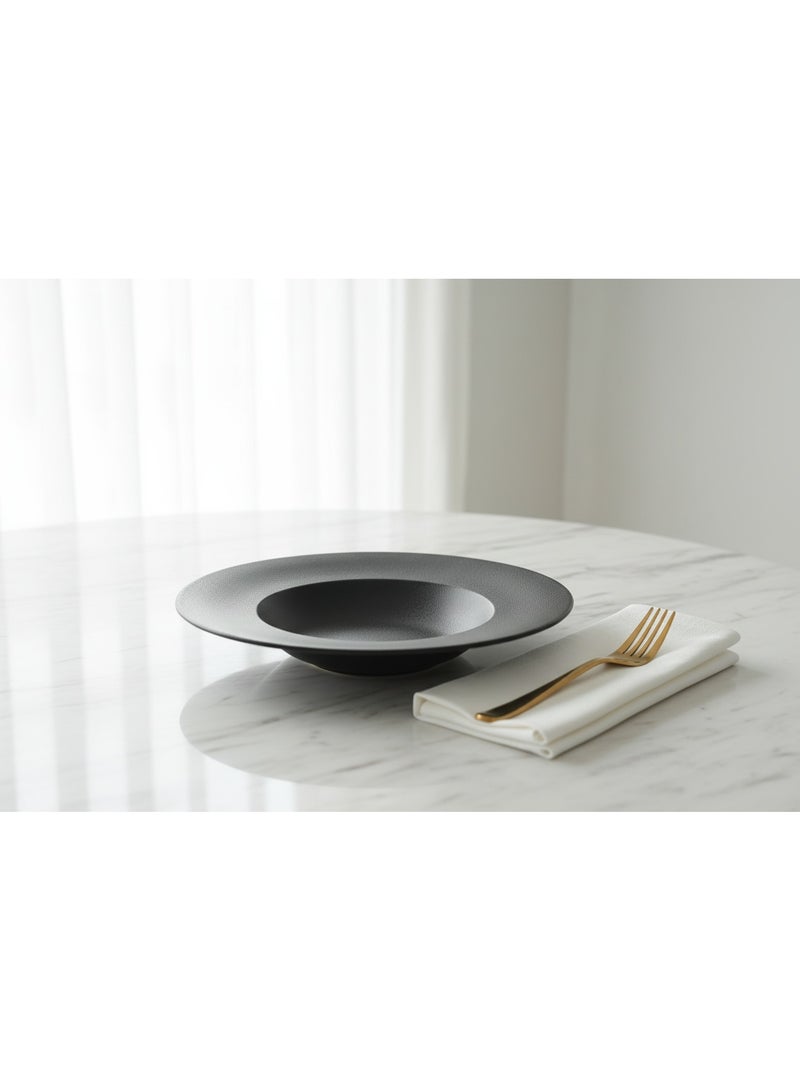 AKDC Barlee 27cm Matte Black Ceramic Deep Dinner Plate, Soup Plate - Image 2